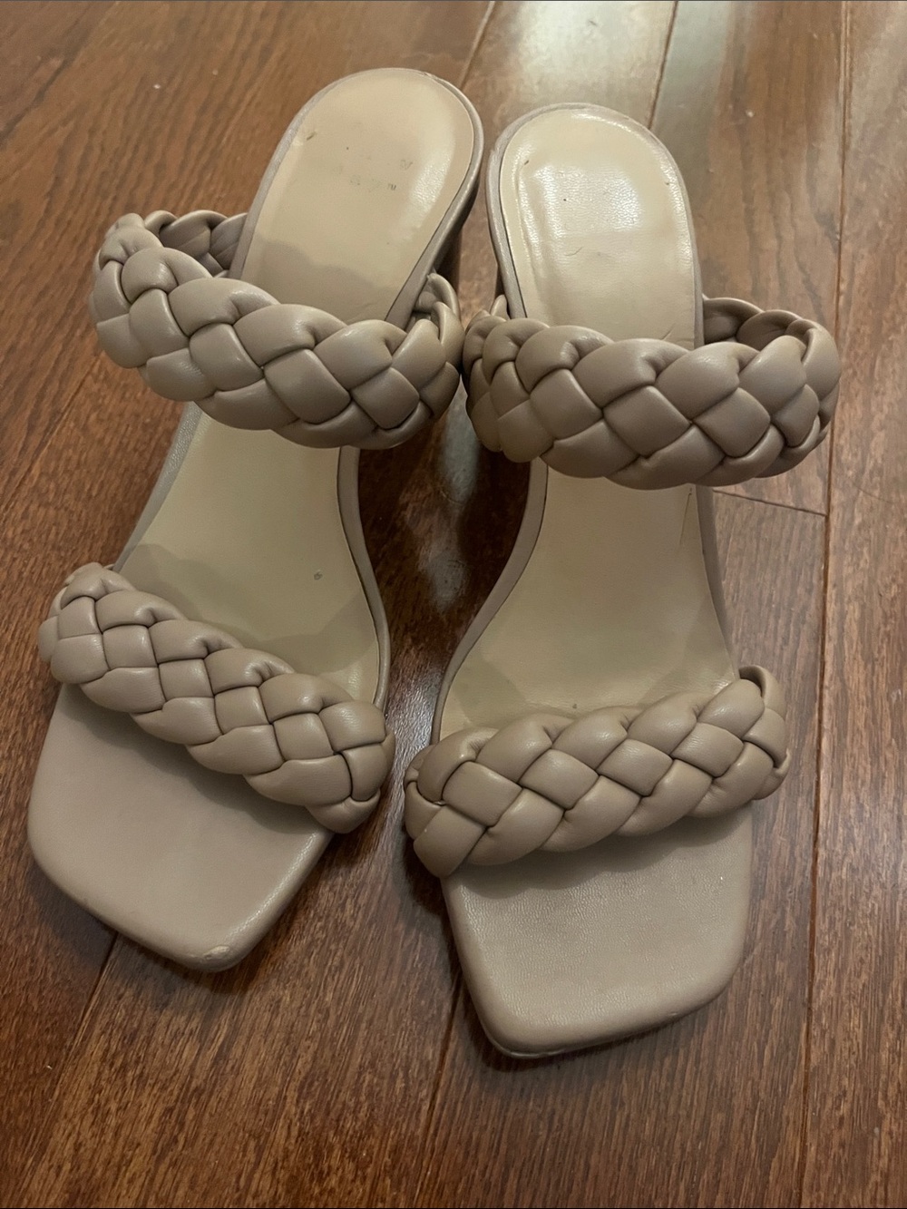Woven braided Double-Strap block heel Sandals - Taupe